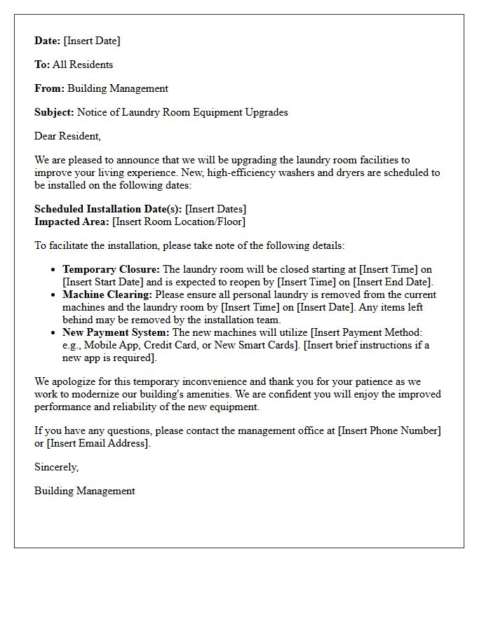 Resident Update Letter for Laundry Room Equipment Upgrades