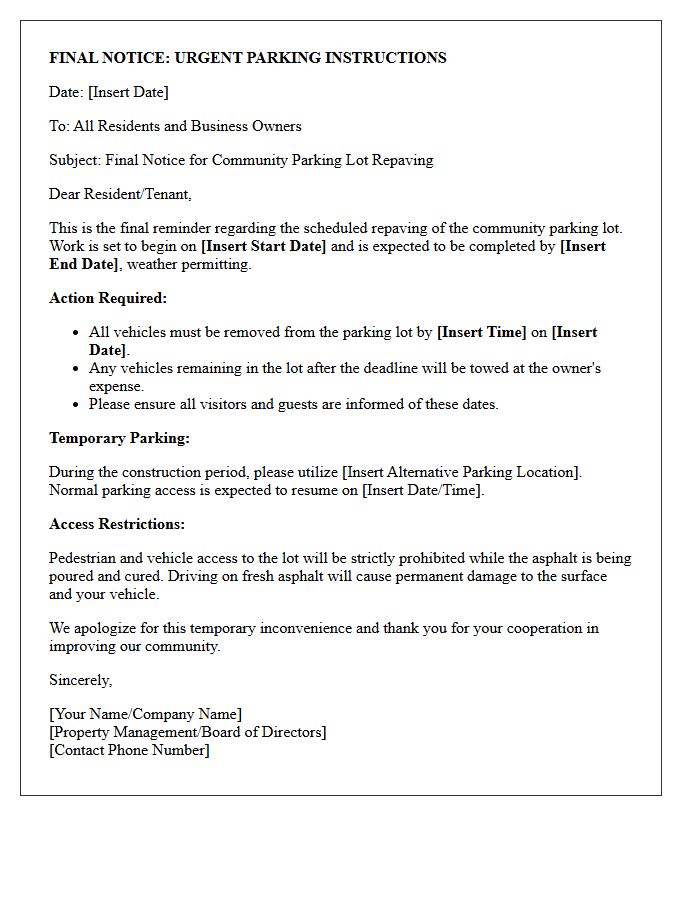 Final Notice Letter for Community Parking Lot Repaving