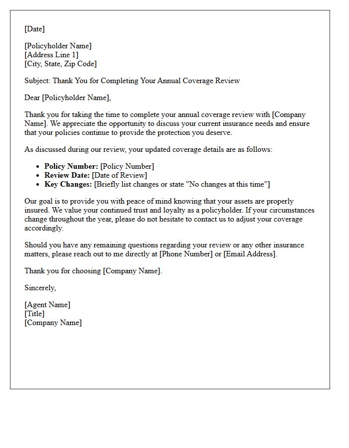 Annual Coverage Review Appreciation Letter for Valued Policyholders