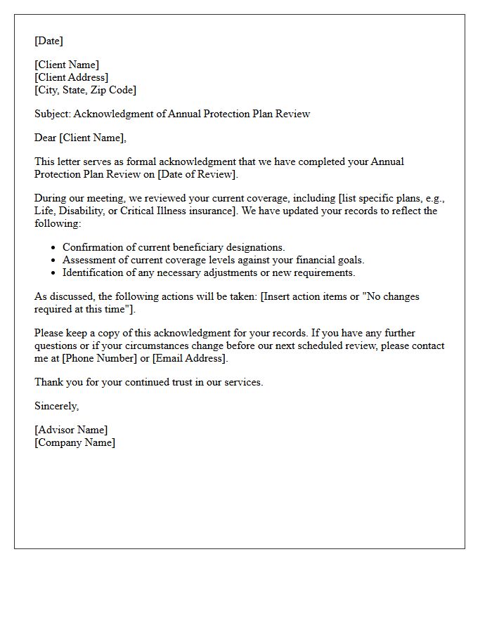 Annual Protection Plan Review Acknowledgment Letter