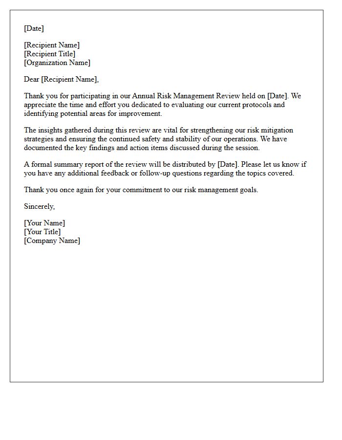 Annual Risk Management Review Thank You Letter