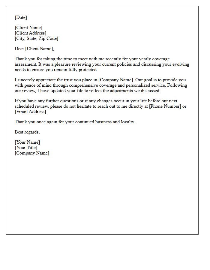 Client Appreciation Letter Following Your Yearly Coverage Assessment
