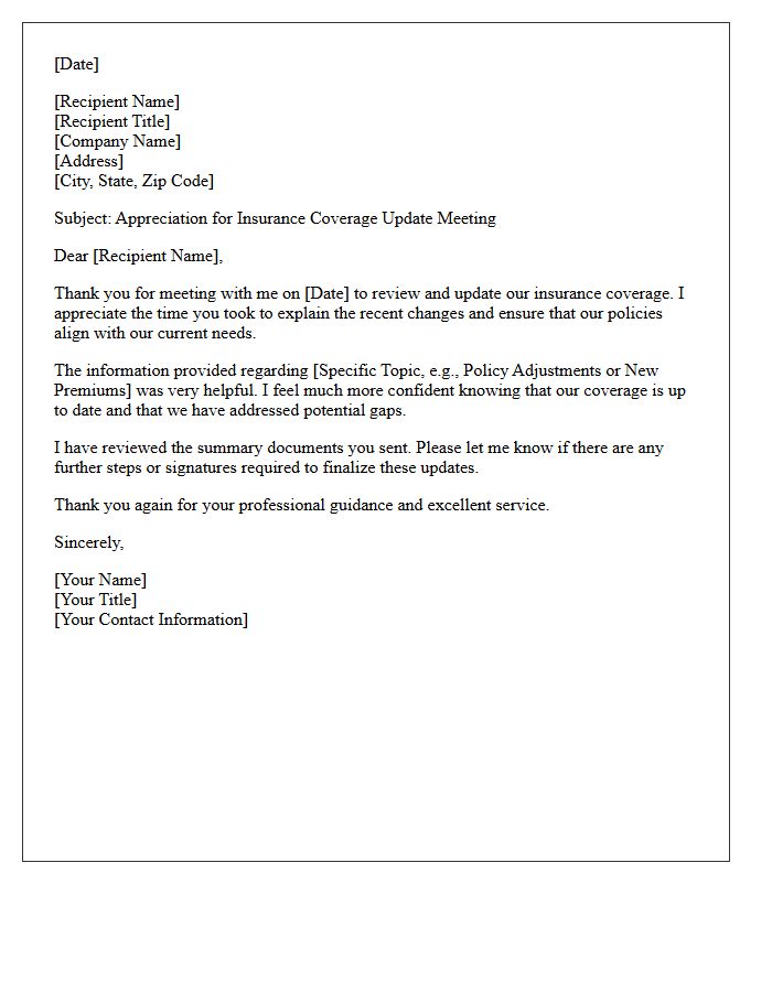 Insurance Coverage Update Meeting Appreciation Letter