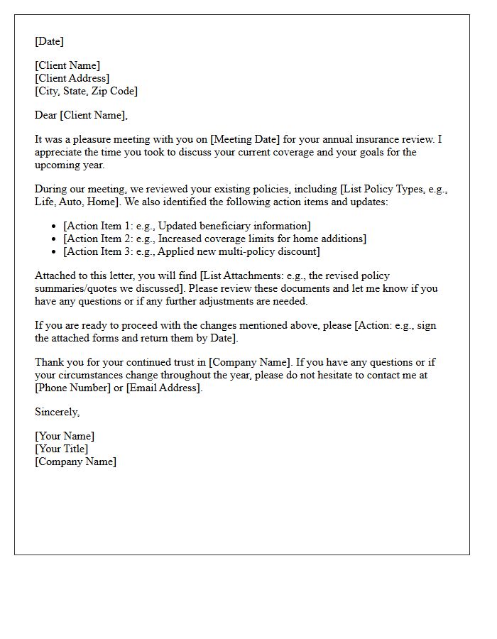 Post-Meeting Letter for Your Annual Insurance Checkup