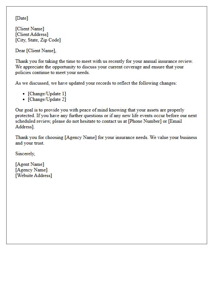 Post-Review Thank You Letter for Our Insurance Agency Clients