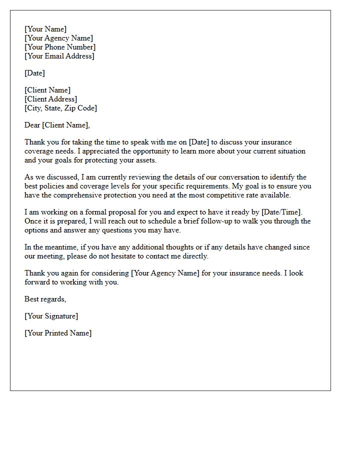 Thank You Letter for Discussing Your Insurance Coverage Needs