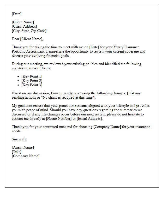 Yearly Insurance Portfolio Assessment Thank You Letter
