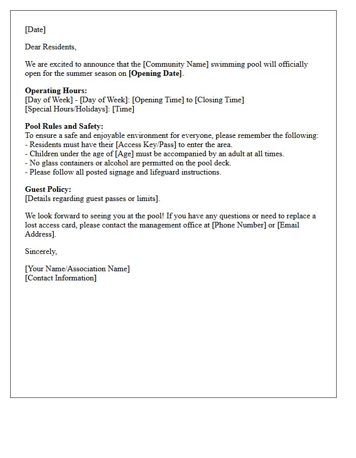 Community Swimming Pool Opening Notification Letter