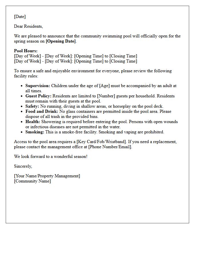 Spring Pool Opening and Facility Rules Letter