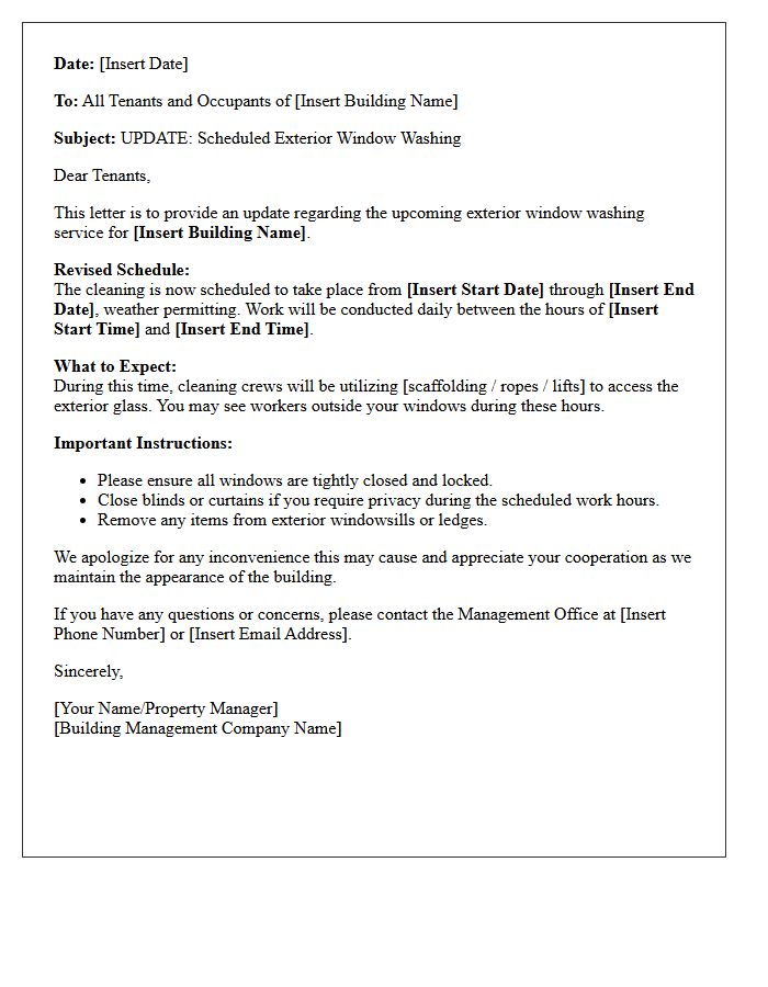 Commercial Building Window Washing Update Letter