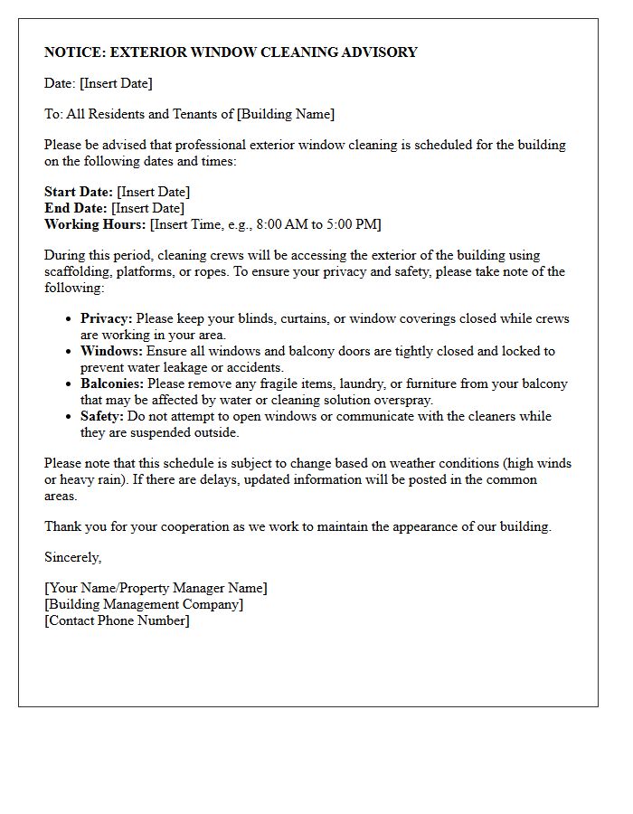High-Rise Exterior Window Cleaning Advisory Letter