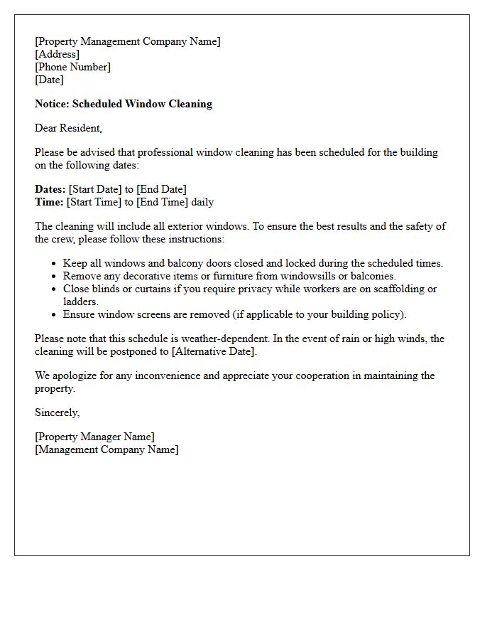 Property Management Window Cleaning Schedule Letter