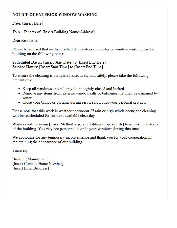 Tenant Notice for Exterior Window Washing Letter
