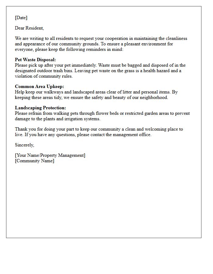 Community Grounds Upkeep and Pet Waste Reminder Letter