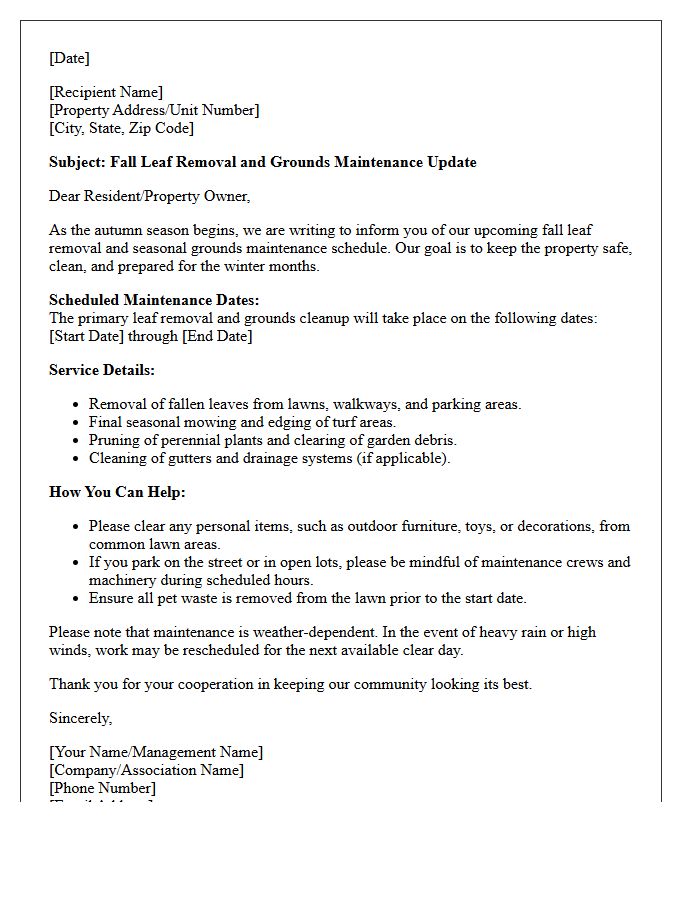 Fall Leaf Removal and Grounds Maintenance Update Letter