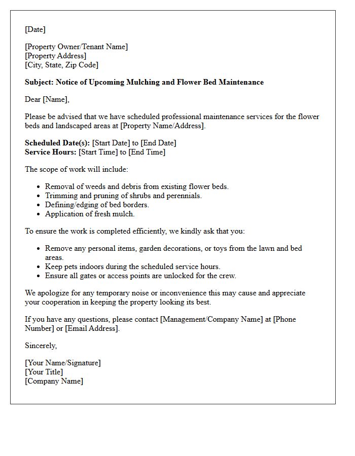 Property Mulching and Flower Bed Maintenance Notice Letter