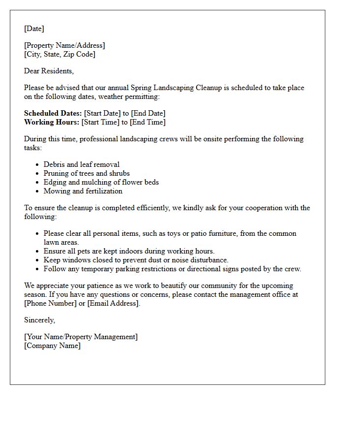 Routine Spring Landscaping Cleanup Notice Letter