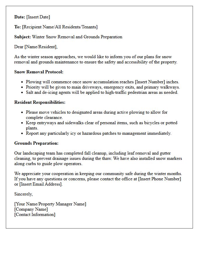 Winter Snow Removal and Grounds Preparation Letter