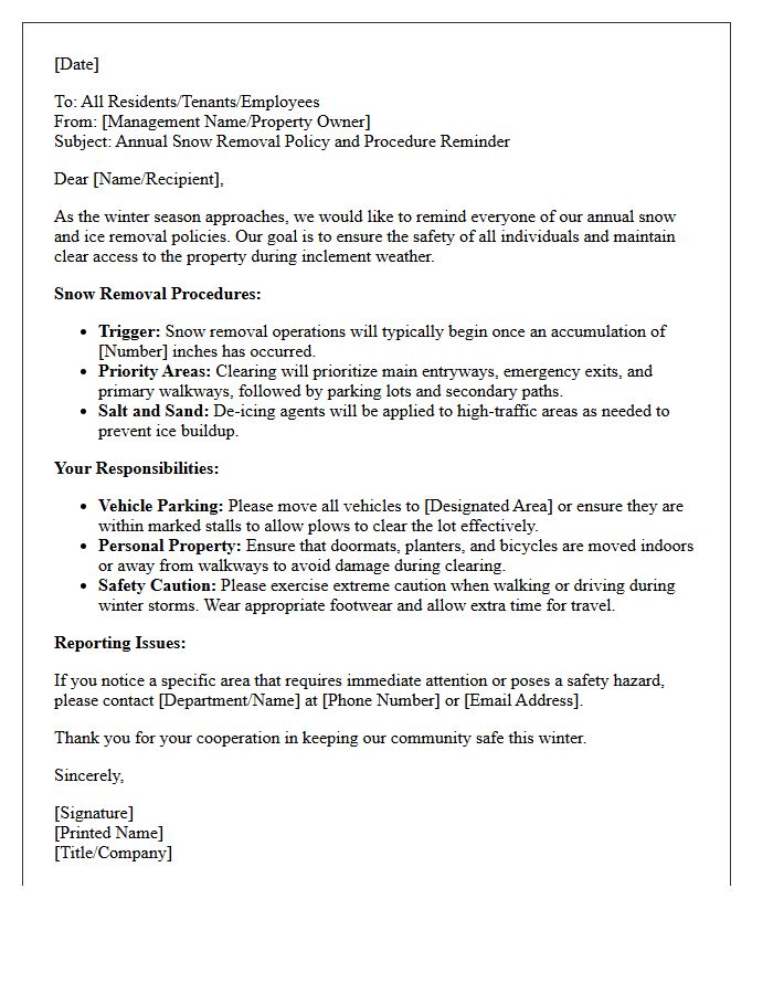 Annual Snow Removal Policy And Procedure Reminder Letter