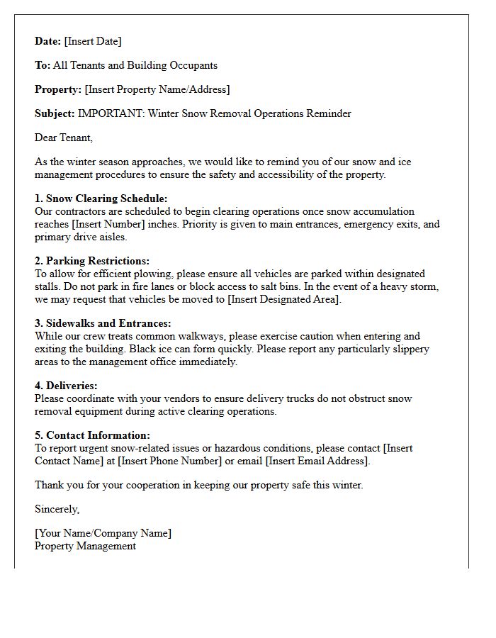 Commercial Property Snow Removal Operations Reminder Letter