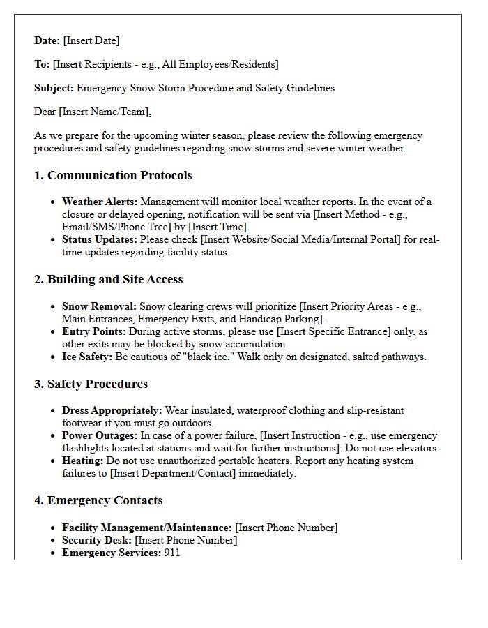 Emergency Snow Storm Procedure And Safety Guidelines Letter