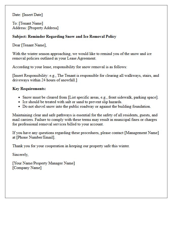 Lease Agreement Snow Removal Policy Reminder Letter