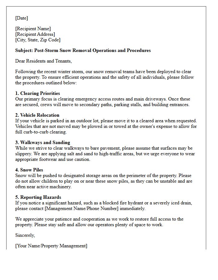 Post-Storm Snow Removal Operations And Procedure Letter