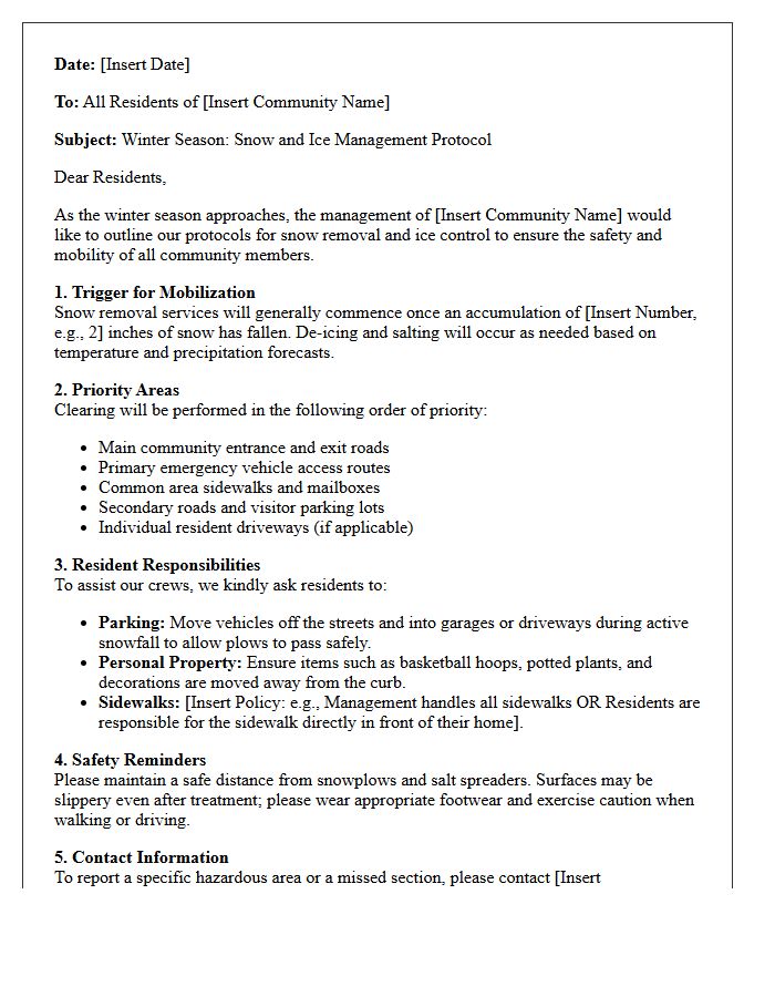 Residential Community Snow And Ice Management Protocol Letter