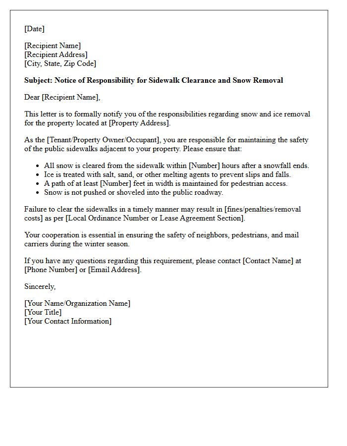 Sidewalk Clearance And Snow Removal Responsibility Letter