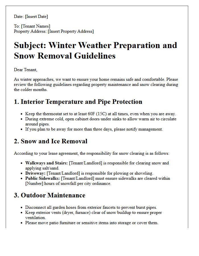 Tenant Winter Weather Preparation And Snow Clearing Letter