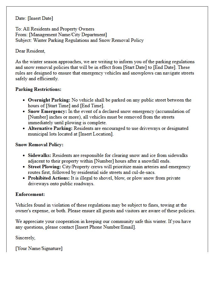 Winter Parking Regulations And Snow Removal Policy Letter