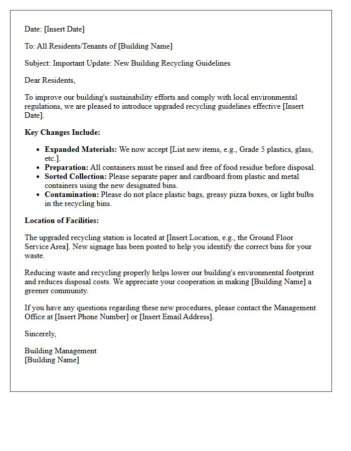 Building Management Letter Introducing Upgraded Recycling Guidelines
