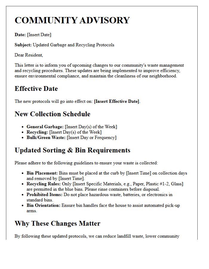 Community Advisory Letter For Updated Garbage And Recycling Protocols