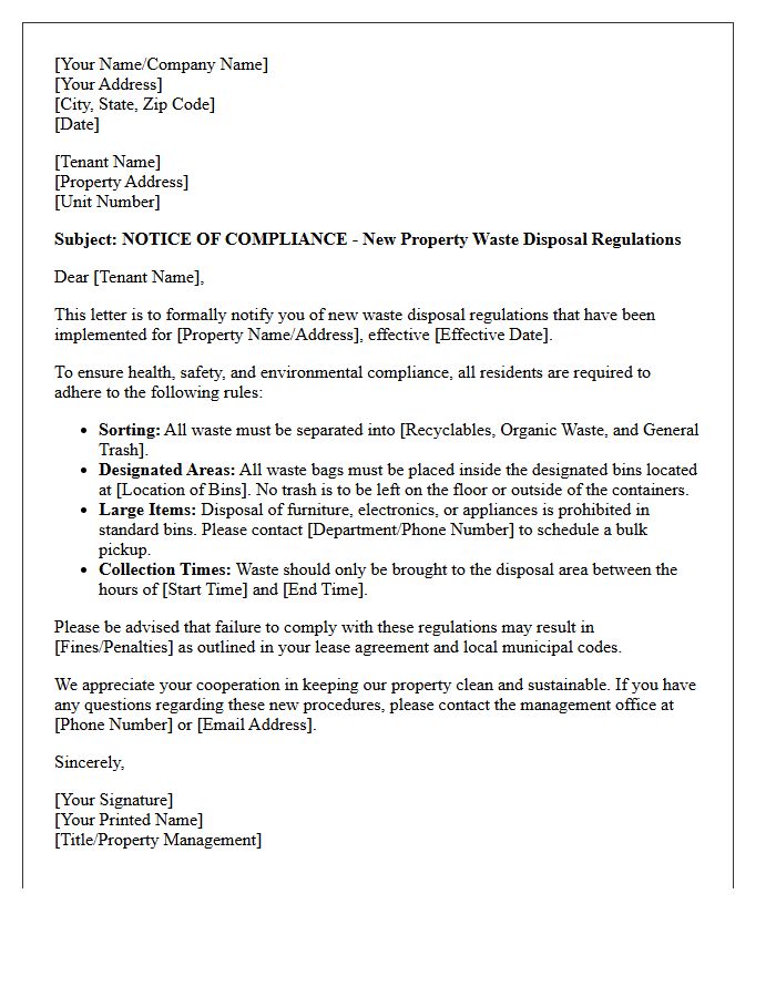 Compliance Letter For New Property Waste Disposal Regulations
