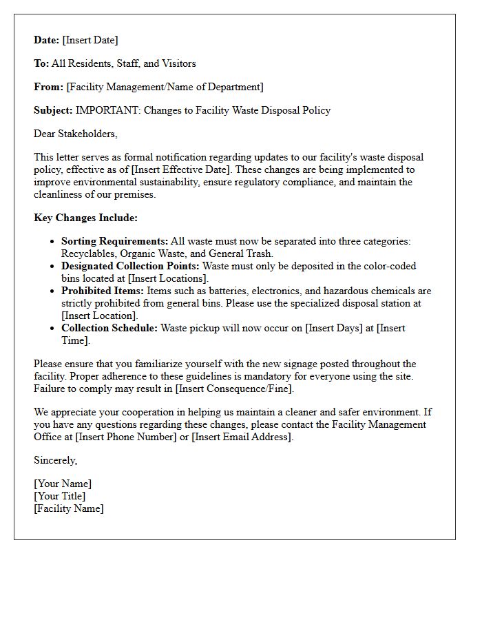 Important Letter Concerning Facility Waste Disposal Policy Changes