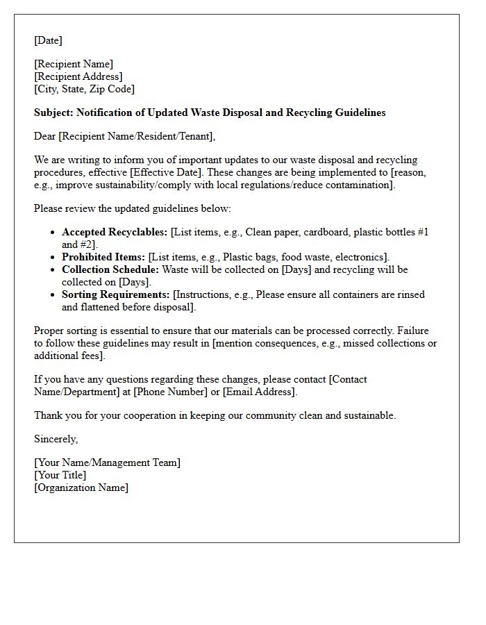 Letter Regarding Updated Waste Disposal And Recycling Guidelines