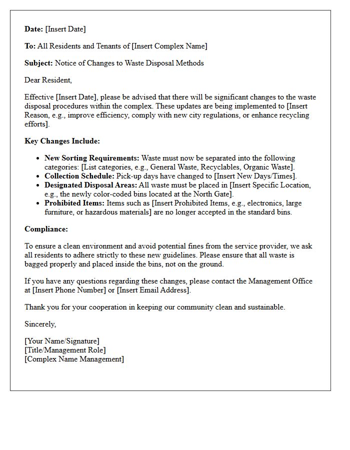 Notice Letter Announcing Changes To Complex Waste Disposal Methods