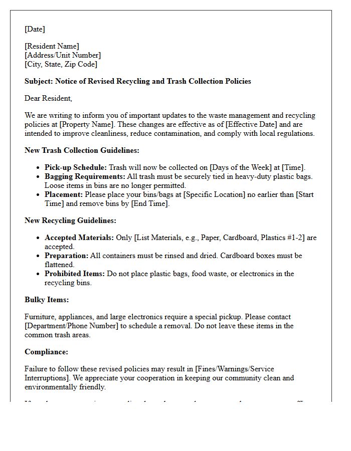 Resident Letter Outlining Revised Recycling And Trash Policies