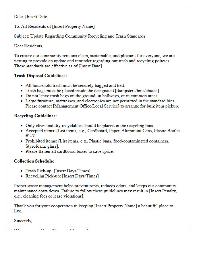 Tenant Update Letter For Community Recycling And Trash Standards