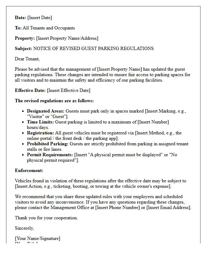 Commercial Property Letter for Notice of Revised Guest Parking Regulations