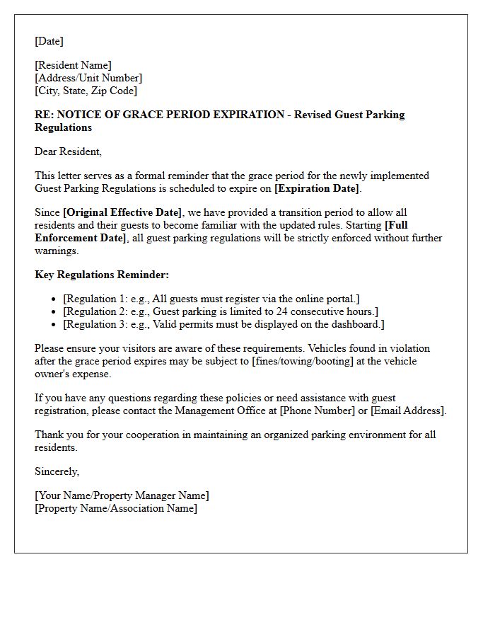 Grace Period Expiration Letter for Notice of Revised Guest Parking Regulations
