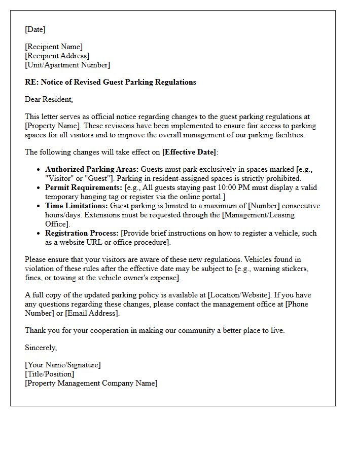 Official Letter for Notice of Revised Guest Parking Regulations
