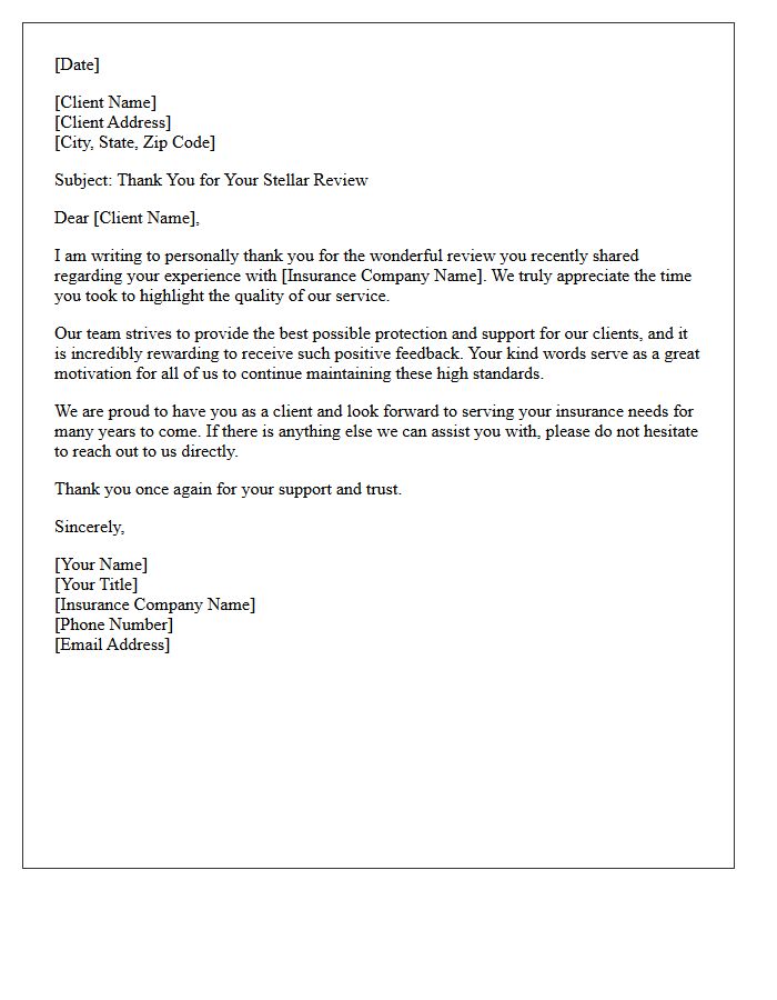 Acknowledgment Letter for Your Stellar Insurance Service Review