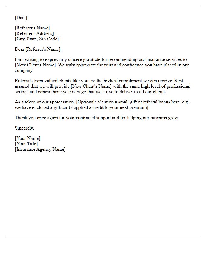 Appreciation Letter for Recommending Our Insurance Services