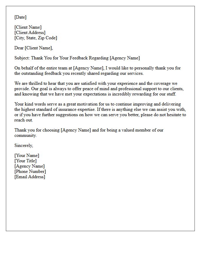 Appreciation Letter for Your Outstanding Insurance Agency Feedback