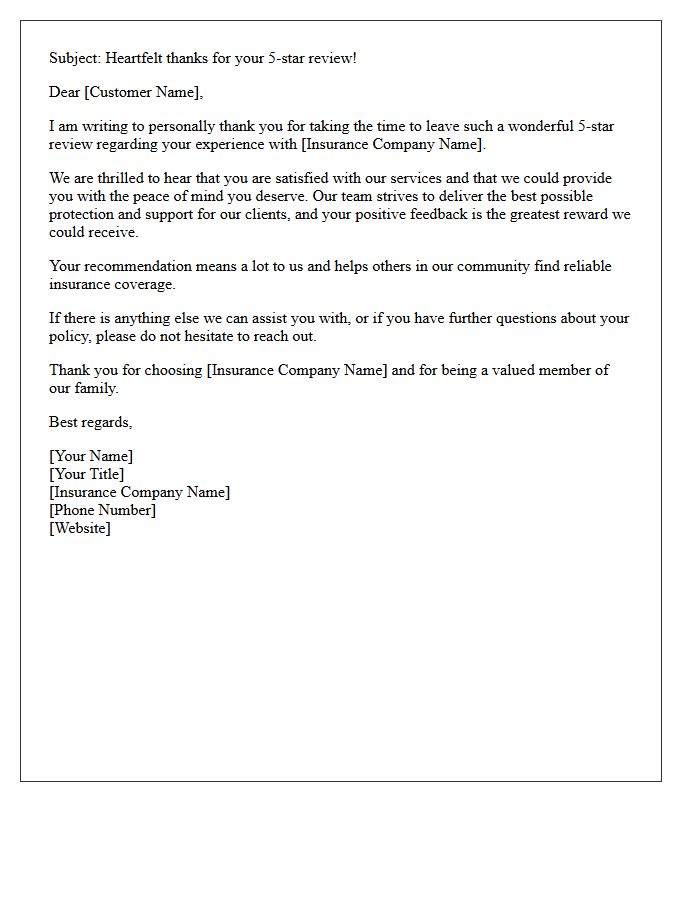Grateful Letter Acknowledging Your Five-Star Insurance Review