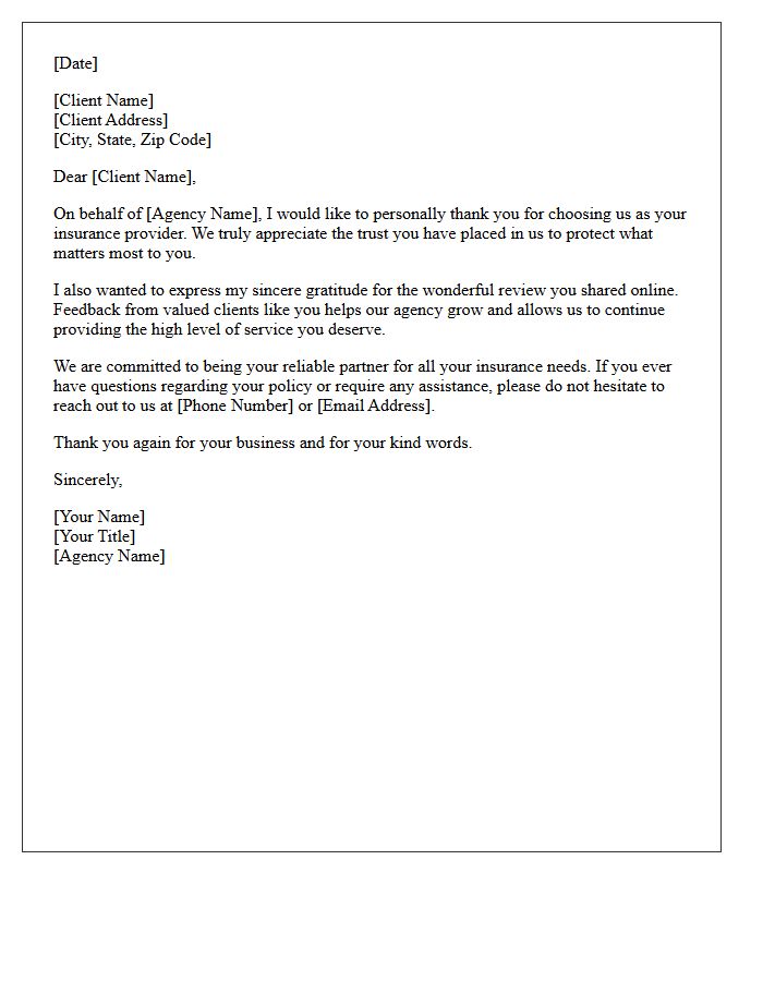 Gratitude Letter for Trusting and Reviewing Our Insurance Agency