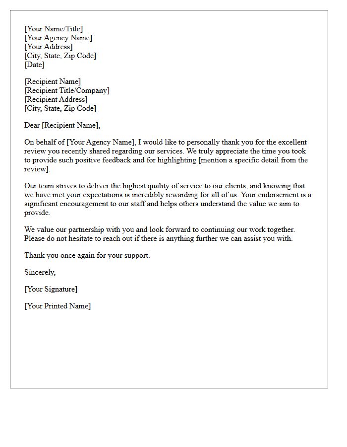 Official Letter of Thanks for Your Excellent Agency Review
