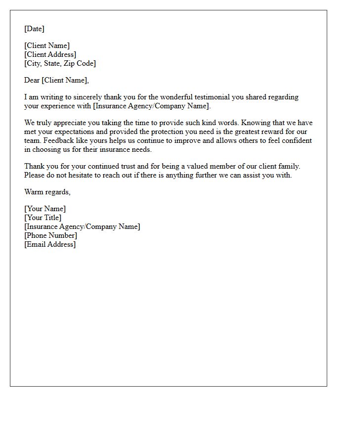 Sincere Thank You Letter for Your Kind Insurance Testimonial