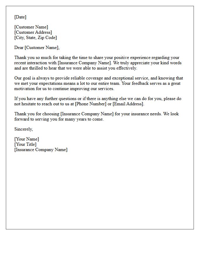 Thank You Letter for Sharing Your Positive Insurance Experience